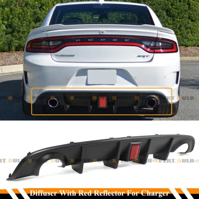 For 15-23 Dodge Charger SRT R/T Scat Pack Rear Bumper Diffuser W/ Red Reflector - Image 1 of 4