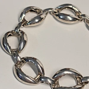 MODERNIST Domed oval link vintage sterling dimensional 7" bracelet unmarked - Picture 1 of 9