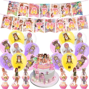 Pink Roblox Theme Kids Birthday Party Balloons Banners Cake Toppers Supplies Kit - Picture 1 of 5
