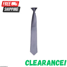 Mens Premier STEEL Silver Grey Clip On Smart Polyester Formal Tie 3.5" Wide NEW