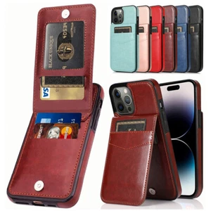 Leather Wallet Card Slot Holder Magnetic Closure Kickstand Case Cover For iPhone - Picture 1 of 27