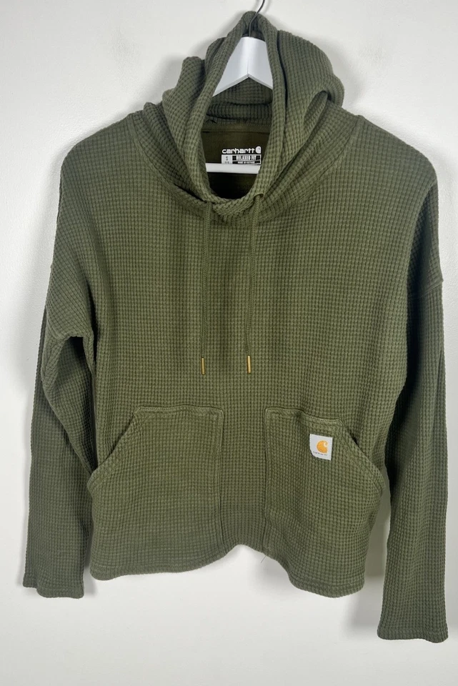 Camisa Carhartt Calce Relajado Verde Manga Larga Tejido Gofre Térmica Con Capucha Talla S Foto 1 de 4