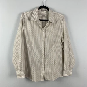 Chicos bügelfreies Coolmax Hemd mit Knopfleiste Größe 2 US Large beige weiß gestreift - Bild 1 von 11