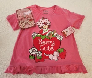 NWT STRAWBERRY SHORTCAKE & CUSTARD PINK RUFFLED TOP SIZE 10 & 12 2 PK HAIR BOWS - Picture 1 of 5