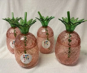4 bicchieri bicchieri rosa e oro ananas scintillante di Novogratz plastica 8" nuovi con etichette - Foto 1 di 6