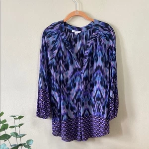 Lila schwarz bunt bedruckt Strand Mittagessen Lounge Tunika Top Langarm Bluse XL - Bild 1 von 6
