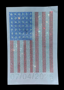 '07042026' USA Flag Rhinestone Iron-On Patch 250th Birthday Bling Applique 11x7 - Picture 1 of 12