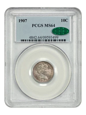 1907 10C PCGS/CAC MS64 - 理发师一角钱 — 第 1/4 张图片