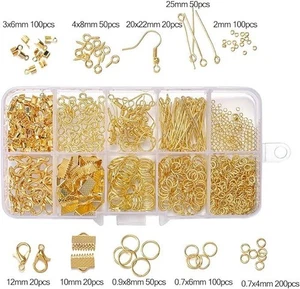 Jewellery Making Metal Findings Kit with Ribbon Clamp Crimps with Loop Head Pins - Picture 1 of 12