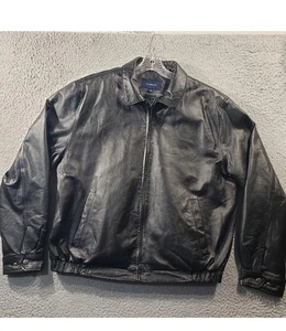 Men's XXL Croft & Barrow Black Leather Bomber Jacket Full Zip Quilt Lined - Picture 1 of 7