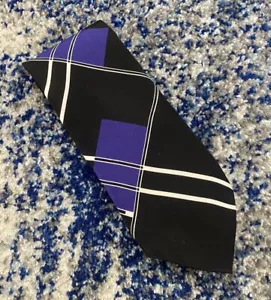 Corbata de seda hecha a mano Ralph Lauren etiqueta púrpura negra púrpura blanca Art Deco - Imagen 1 de 4