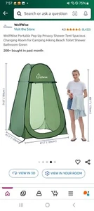 WolfWise Portable Pop-Up Privacy Shower Tent Spacious Changing Room Green - Picture 1 of 19