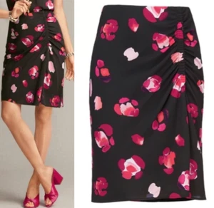 NWOT CAbi Spring 2019 Black & Pink Floral Ruched Petal Skirt L Large #5513 - Picture 1 of 5