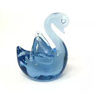 Vintage blaue Kunst Glasschwan Figur, Flügel hoch, Vogel - Bild 1 von 3