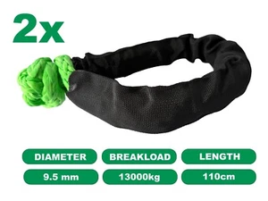 2 x UHMWPE SOFT SHACKLE 9.5mm Synthetic Green 110cm Rope Towing Recovery 4x4 - Picture 1 of 4