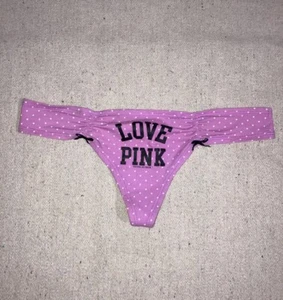 Vintage Signature Love Pink Victoria’s Secret Thong Panties Cotton Polka Dots L - Picture 1 of 13