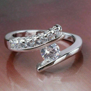 2.00 Ct Round Cut Diamond Simulated Bypass Wedding Band Ring 925 Sterling Silver - Picture 1 of 5
