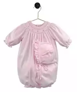 NWT Petit Ami Pink Smocked KNIT Convertible Newborn Gown Romper Hat Baby Girls 0 - Picture 1 of 3