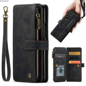 Leather Wallet Case for Samsung Galaxy Z Fold 5 3 4 5G Lanyard Card Holder Cover - Picture 1 of 28