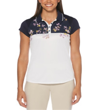 PGA TOUR Women's Floral Print Colorblocked Golf Polo White Size Medium