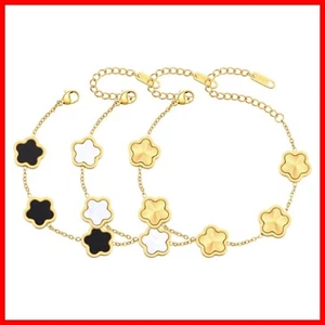18K Gold Plated Clover Bracelet for Women Set - 3Pcs Four Leaf Bracelets Flower - Picture 1 of 7