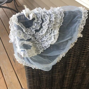 Antique Victorian Baby Blue Nylon Tulle with White Lace NIGHT CAP - Picture 1 of 7