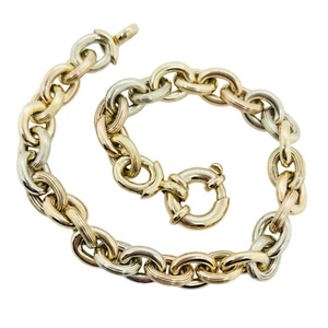 Italian Hollow 9ct Multi-Tone Fancy Oval Link Bracelet 19cm 9.5g Preloved - Picture 1 of 13