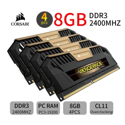 Corsair VENGEANCE Pro 32GB 16GB 8GB 4G DDR3 OC 2400MHz PC3-19200 RAM LOT Gold AB - Image 1 of 4