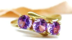 sz 6.5 10Kt Yellow Gold Cocktail Ring 3 Purple Pink Ice Simulated Cubic Zirconia - Picture 1 of 11