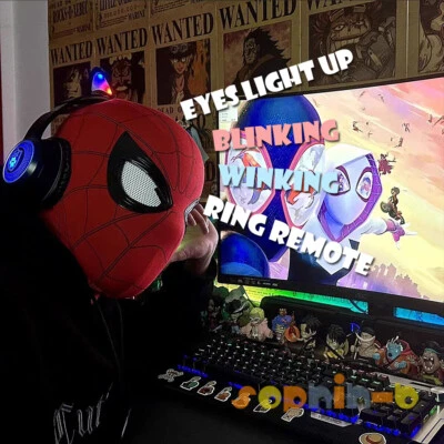 Spider Verse Man Mask Eyes Blink Wink LED Light Up Manual Chin Control Cosplay - Image 1 of 4