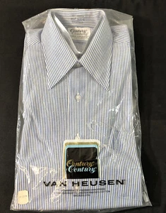 Para hombre Vintage Century Century by Van Heusen blanco con media manga azul talla 15 - Imagen 1 de 6