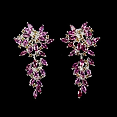 925 Sterlingsilber Ohrringe Rhodolit Granat Saphir Natürlicher Edelstein Schmuck - Bild 1 von 4