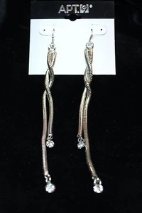Apt 9 Linear Chain Drop Silver Tone Wrap Crystal Rhinestone Earrings - Picture 1 of 1
