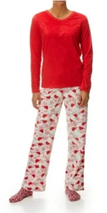 Neu mit Etikett Goodnight Kiss Fleece 3-teiliges Pyjama-Set, Füßlinge, Oberteil/Kardinalhose, Small - Bild 1 von 8