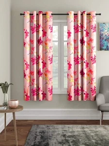 2 Pieces 3D Flower Eyelet Polyester Window Curtains - 5 Feet, Pink - Picture 1 of 3
