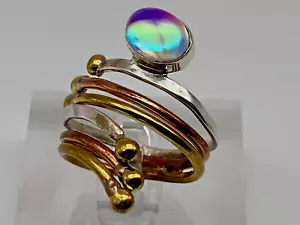 Sterling Silver 925 Ring White Mystic Three Tone Copper Brass 5.26g Size N - Picture 1 of 7