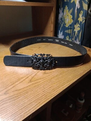 Cinturón de cuero fósil negro victoriano gótico hebilla talla M Foto 1 de 4