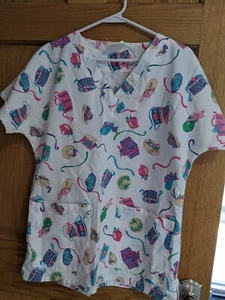 Vtg scrub top woman's small Landau short sleeve nursing medical hospital scrubs - Picture 1 of 4
