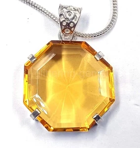 Natural Yellow Sapphire 59.35Ct IGL Octagon Cut 925 Solid Silver Pendant Gem5AIT - Picture 1 of 8