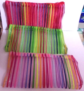 Lot 3 Stripe Sheer Bag Cosmetic Fragrance Bag/ Pouch Top Zipper 7"x4" - Picture 1 of 4