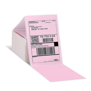 500PCS 4" x 6" Fanfold Direct Thermal Shipping Address Label Paper Sticker Pink - Picture 1 of 7