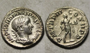 Gordian III spear globe Denarius Rare genuine ancient Roman Silver XF coin 238AD - Picture 1 of 4