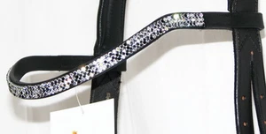 FSS 3 row Crystal Curve Shape U Bling CHROME JET SILVER CLEAR AB German Browband - Picture 1 of 9