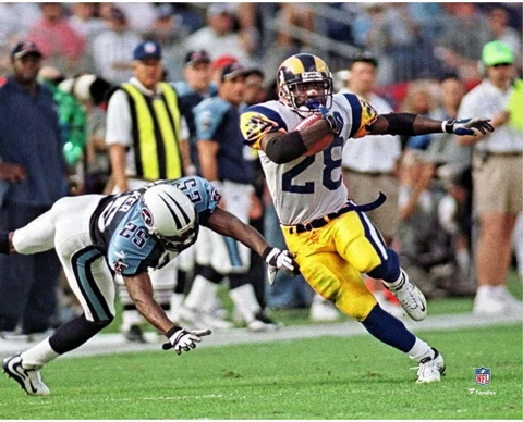 Marshall Faulk Los Angeles Rams Unsigned Running Photograph Cover