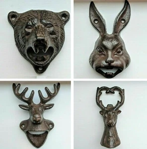 Animal Bottle Opener Stag Bear Head Cast Iron Metal Wall Mounted Bottle Opener - Picture 1 of 16