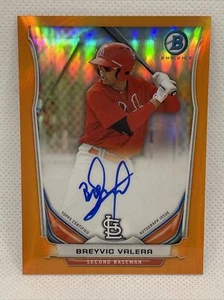 2014 Bowman Chrome Breyvic Valera Prospect Orange Auto /25 Blue Jays Cardinals - Picture 1 of 10