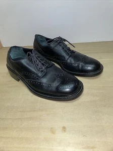 J Crew Wing Tip Oxford Black Shoes Men's Size 9 Made In Italy All Over Leather - Picture 1 of 12