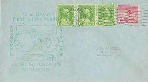 14 Jun 1932 Cover, 1st Direct Flight Sunnyvale CA to Lakehurst NJ: USS Akron - Picture 1 of 2