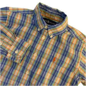 Ralph Lauren Long Sleeve Button Up Green Blue Orange Plaid Shirt Boy’s Size 4T - Picture 1 of 10