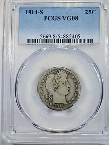 1914-S Barber Silver Quarter 25C PCGS VG08  - Picture 1 of 4